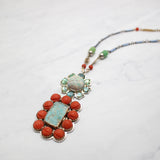 Storybook Boulder Opal Tourmaline Coral Turquoise Antique Chain Necklace