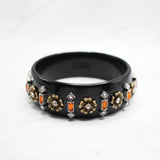 Black Resin Floral Amber Cuff Bracelet