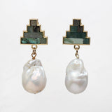 Gemstone Pyramid Baroque Pearl Drop Earrings