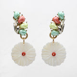 Pearlized Celluloid MOP Coral Carved Earrings