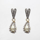 Deep Heart Crystal Caged Pearl Earrings