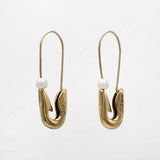 Goldplated Faux Pearl Safety Pin Earrings