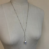 Blue Lace Agate Hand-Carved Pendulum Silver Y-Necklace