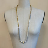 Plaza Long Natural Light Gray Pearl Chain Necklace Base