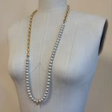 Plaza Long Natural Light Gray Pearl Chain Necklace Base