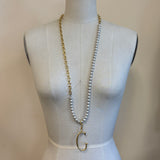 Plaza Long Natural Light Gray Pearl Chain Necklace Base