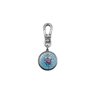 Antique Cloisonné Enamel over Sterling Silver Blue Pink Rose Charm