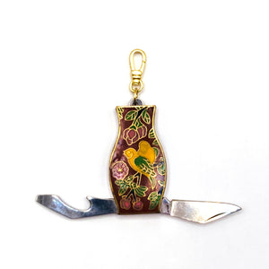 Unusual Antique Cloisonné Enameled Birds & Blooms Knife Charm