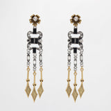 Archival Lulu 20's Deco Style Onyx Glass and Crystal Dangle Earrings