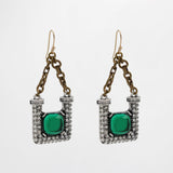 Archival Lulu Emerald Green Cut Glass Crystal Deco Style Hanging Earrings