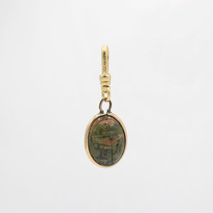 Antique Handcarved Mossy Agate Scarab Goldfill Ma'at Charm