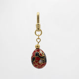 Cloisonné Teardrop Egg Black Poppy and White Bloom Charm