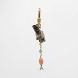 Vintage Zuni Fetish Handcarved Brown Green Turquoise Bear Charm with Beading