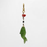 Fabulous Antique Hand Carved Jade Koi Fish with Antique Bead & C0ral Charm