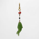 Fabulous Antique Hand Carved Jade Koi Fish with Antique Bead & C0ral Charm