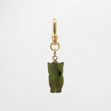 Hand-Carved Deep Green Marbled Natural Jade Owl's Eye Charm