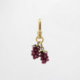 Vintage Double Glass Grape Cluster With Enameled Leaves Charm