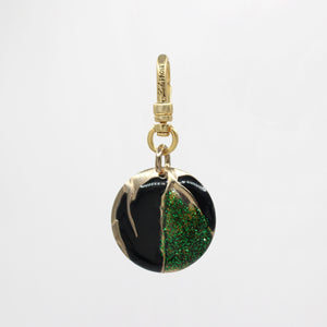 Cool 80's Enameled Black and Green Glitted Gosha Charm
