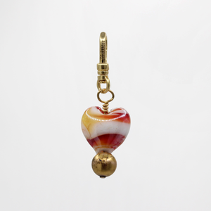 Vintage Handblown Swirled Orange & Cream Glass Heart Love Charm