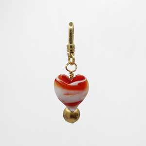 Vintage Handblown Swirled Orange & Cream Glass Heart Love Charm