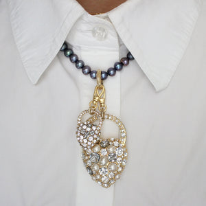 Nina Crystal Heart Lock Charm - Gold/Pearl