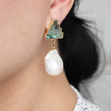 Gemstone Pyramid Baroque Pearl Drop Earrings
