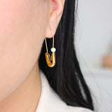 Goldplated Faux Pearl Safety Pin Earrings