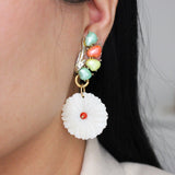 Pearlized Celluloid MOP Coral Carved Earrings