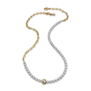 Plaza Long Natural Light Gray Pearl Chain Necklace Base