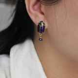 Storybook Iridescent Oil-Slick Scarab and Pearl Stud Earrings