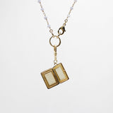 Antique Floral Pinstripe Locket on Hand-wired Blue Lace Agate Beaded Necklace