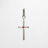 Vintage Red C0ral Cabochon Sterling Silver Cross Protection Charm