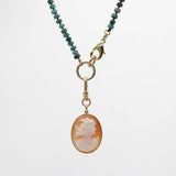 Vintage Handknotted Turquoise Beaded Carved Cameo Necklace