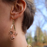 Powder Pink Peony Blossom Crystal Drop Earrings