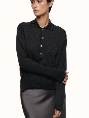 Eolas Black Cass Polo in Extra Fine Merino Wool