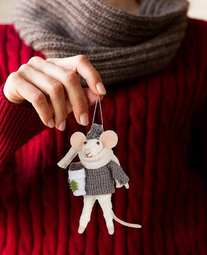 Mouse with Coffee Ornament-Grey-5"H