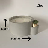 Concrete 3 Wick Candle with Match Holder