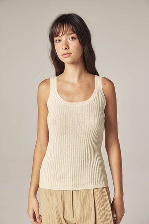 Cotton linen blend rib cami