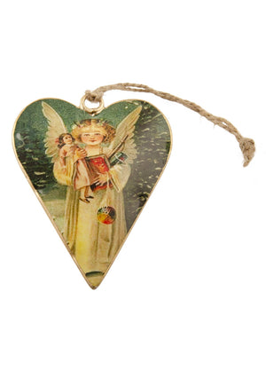 Vintage Tin Heart Shape Angel Decoration