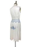 Vintage 1920's Style Embroidered French Peasant Dress - Blue