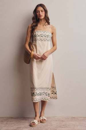 Forte Embroidered Straight-Neck Cotton Midi Dress FD0046