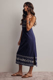 Forte Embroidered Straight-Neck Cotton Midi Dress FD0046
