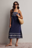 Forte Embroidered Straight-Neck Cotton Midi Dress FD0046