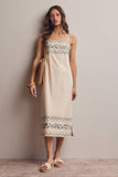 Forte Embroidered Straight-Neck Cotton Midi Dress FD0046