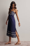 Forte Embroidered Straight-Neck Cotton Midi Dress FD0046