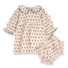 Ina Block Print Floral Baby Dress & Bloomer Set (Linen)