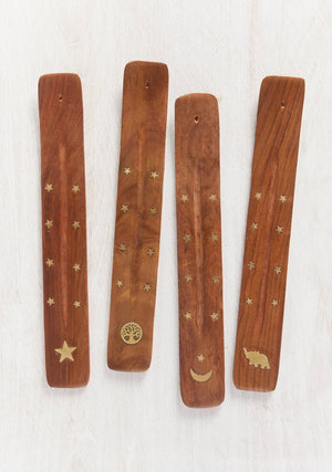 Incense Holder, Natural, Brass Motif