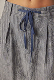 Plaid drawstring wide pants