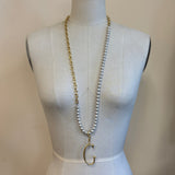 Plaza Long Natural Light Gray Pearl Chain Necklace Base
