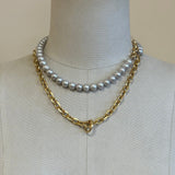 Plaza Long Natural Light Gray Pearl Chain Necklace Base